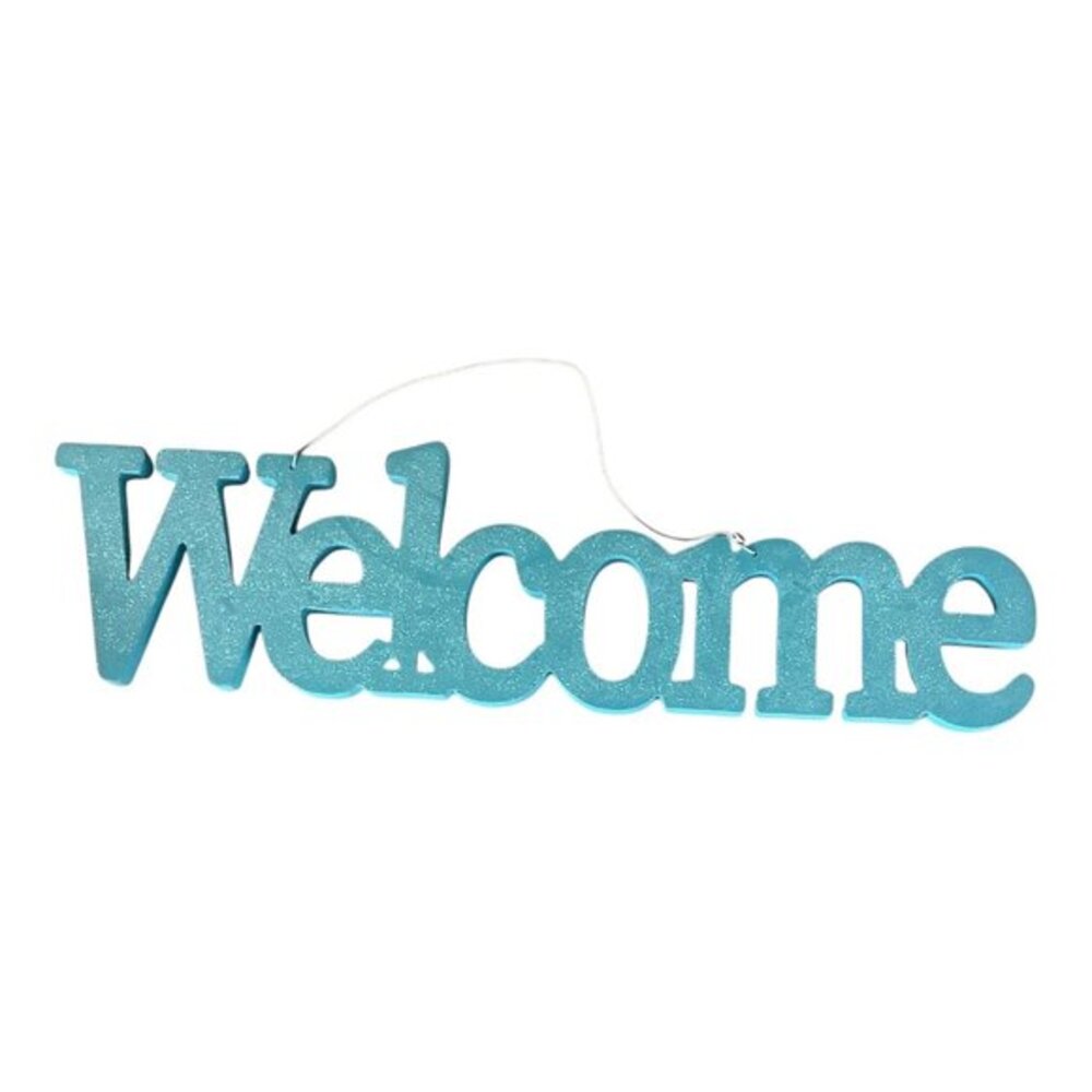 The Spring Shop Blue Glitter Welcome‎ Sign Home Wall Decor Hanging Door Plaque